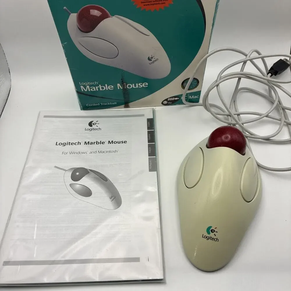 LOGITECH Marble Mouse Corded Trackball PC/Mac USB/PS 2 Wired Complete Software